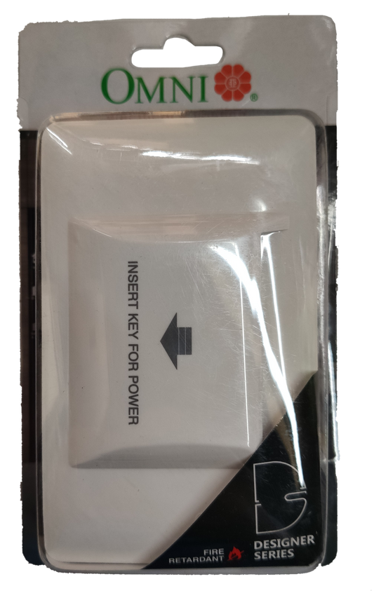 Omni key card switch 16A 220V packaging featuring a key insertion area for power control