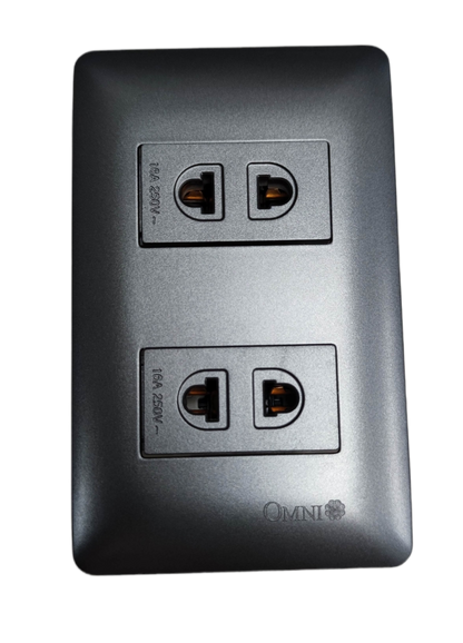 Omni 2 gang universal outlet gray dual stacked wall plate with two universal sockets for home and office