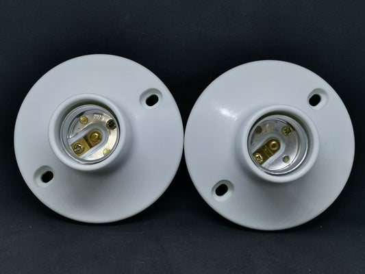 Omni E27 socket 250V white ceramic ceiling lamp holders set of two with screw mounting and brass contacts