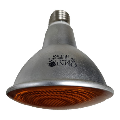 Omni Par 30 15W Yellow CFL E27 220V lighting bulb with a reflective finish for energy-efficient lighting