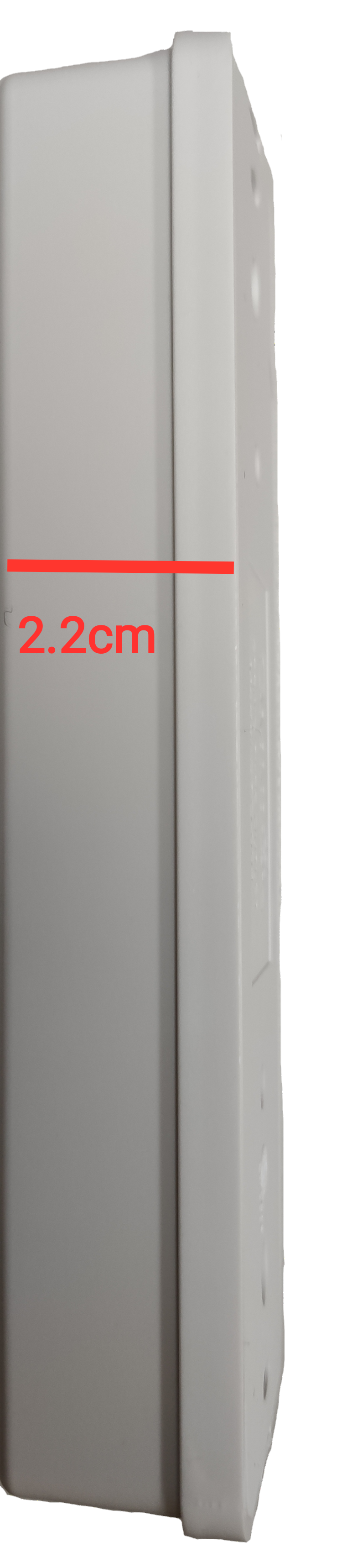 Omni surface type outlet showing side profile with 2.2cm thickness for power points switches and plugs