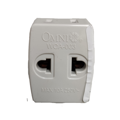 Omni triple tap adapter 10A 250V with two outlets for convenient power access