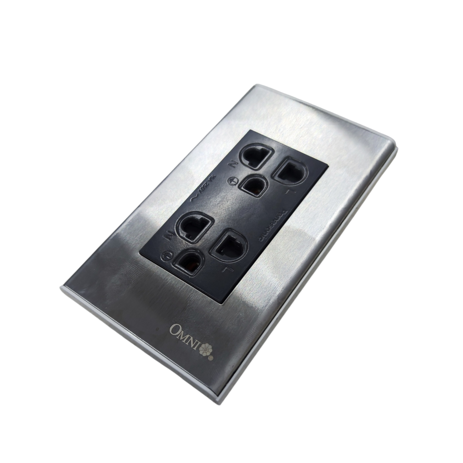 Panasonic and Omni universal duplex outlet 220v with stainless steel faceplate for power points switches and plugs