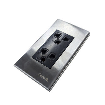 Panasonic and Omni universal duplex outlet 220v with stainless steel faceplate for power points switches and plugs