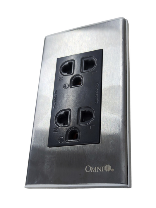 Omni universal duplex outlet 220v with stainless steel faceplate for power points and switches