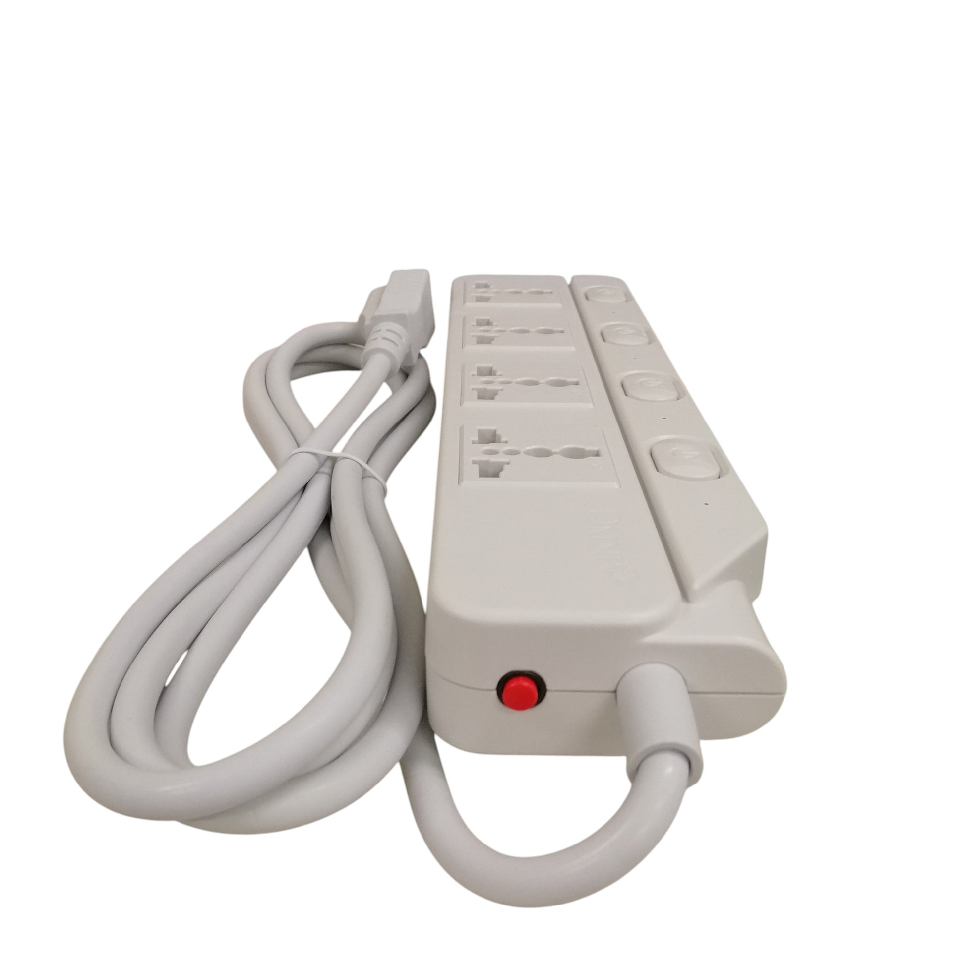 Omni white universal power strip with individual switches and long cord red power indicator light