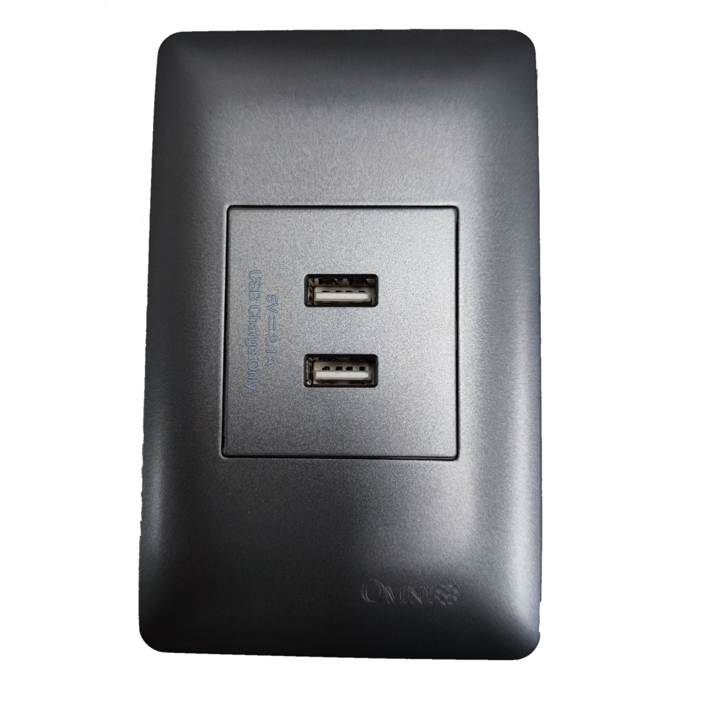 Omni USB outlet 2 gang graphite with dual USB ports for convenient charging