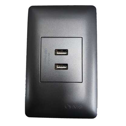 Omni USB outlet 2 gang graphite with dual USB ports for convenient charging