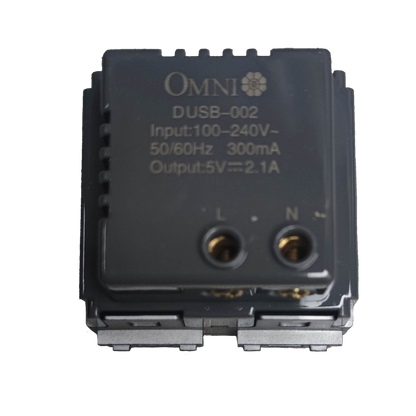 Omni USB wall outlet 2 gang with input range 100-240V and dual USB output
