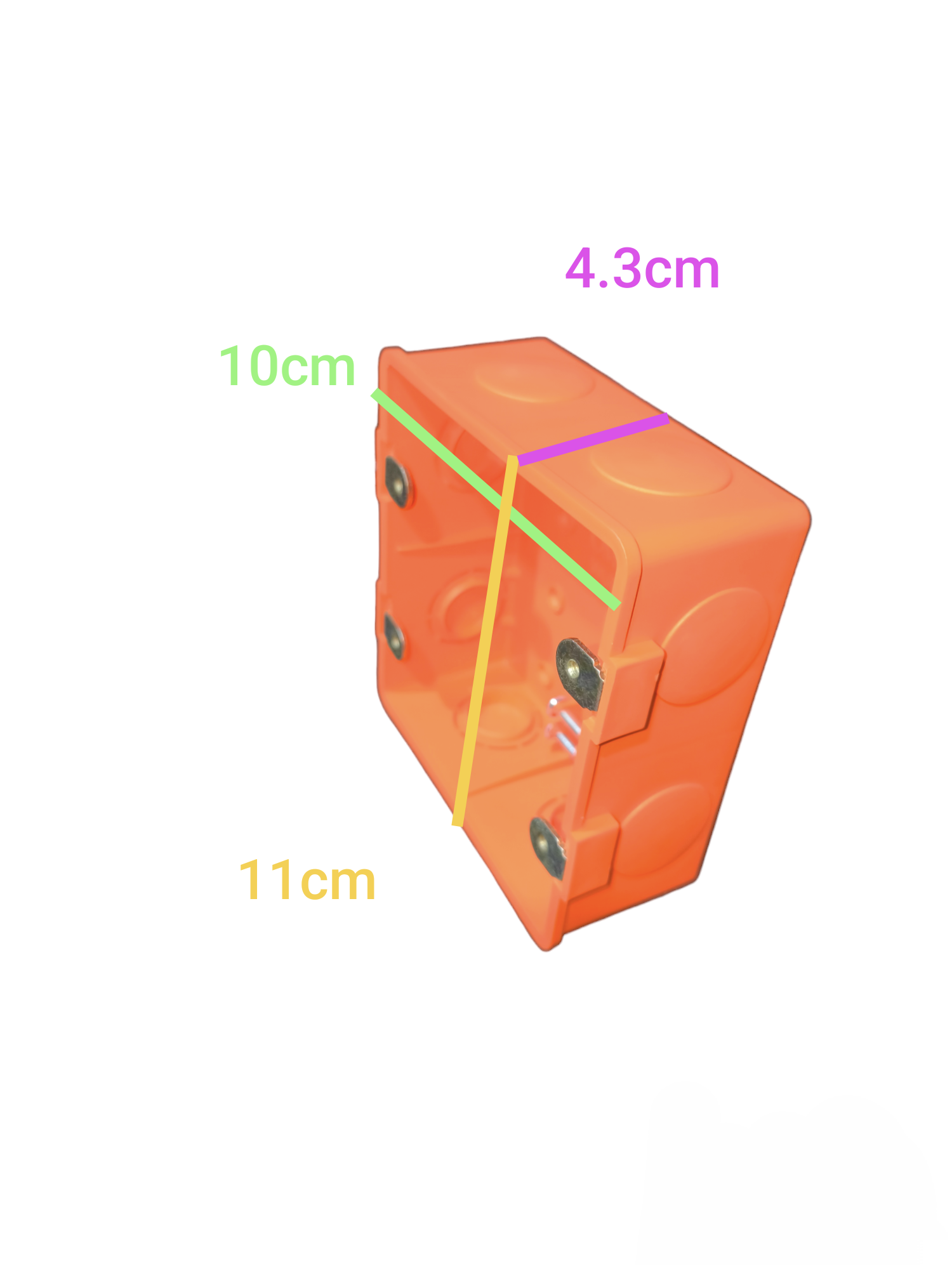 Omni utility box 6 Gang Plate Device in bright orange with dimensions 10cm x 11cm x 4.3cm