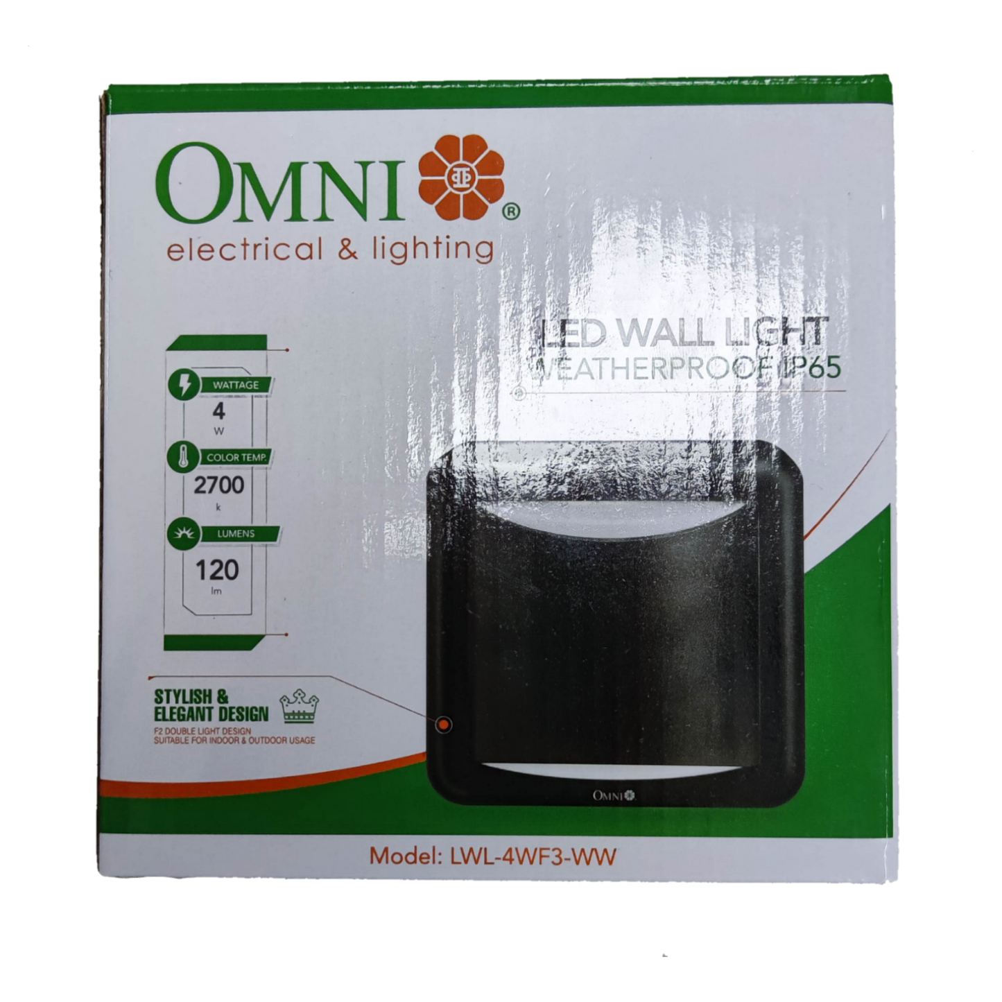 Omni weatherproof outdoor LED wall light Square 2700K in a sleek black design, ideal for exterior use