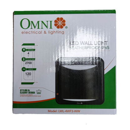 Omni weatherproof outdoor LED wall light Square 2700K in a sleek black design, ideal for exterior use