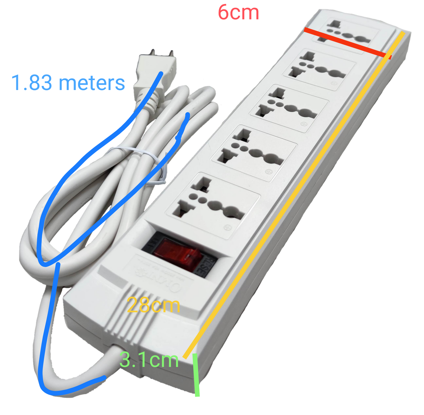 Omni WEU-105-PK power strip with six outlets and a 1.83-meter cable for versatile power access