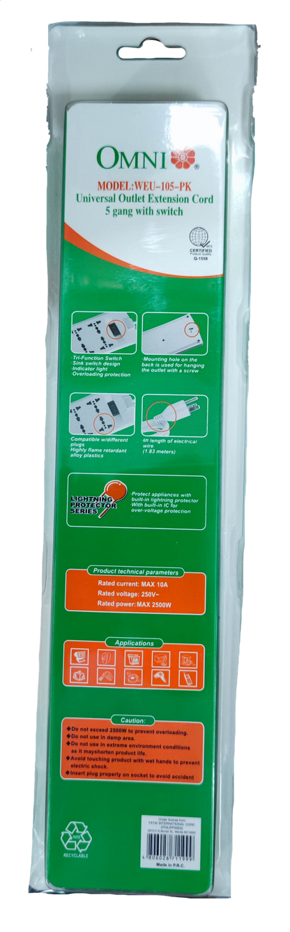 Omni WEU-105-PK power strip with multiple outlets and surge protection for safe device connections