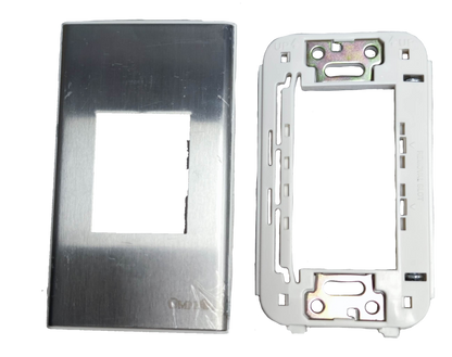 Omni WWP-111S device cover metal faceplate and white plastic mounting frame for power points and switches