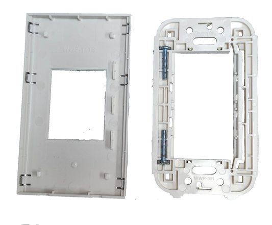 White Omni WWP-111S device cover for power points and switches showing front and back sides