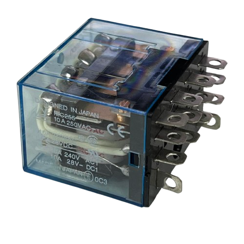 Omron LY4N-J 220V AC relay with transparent casing and multiple terminal connections for electronic applications