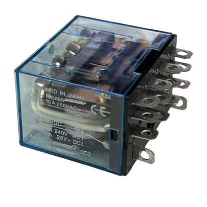 Omron LY4N-J 220V AC relay with transparent casing and multiple terminal connections for electronic applications