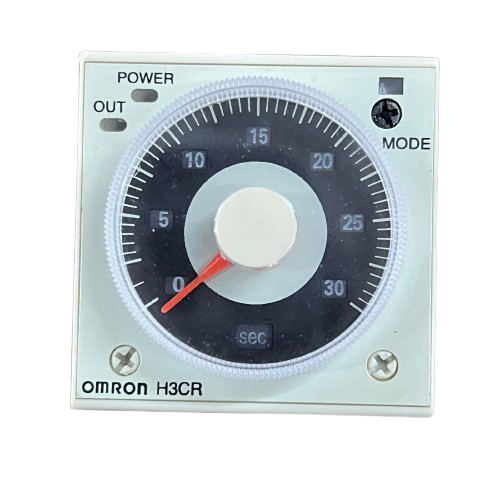 Omron H3CR multi range timer relay 8 pin analog dial with red pointer knob power and mode indicators