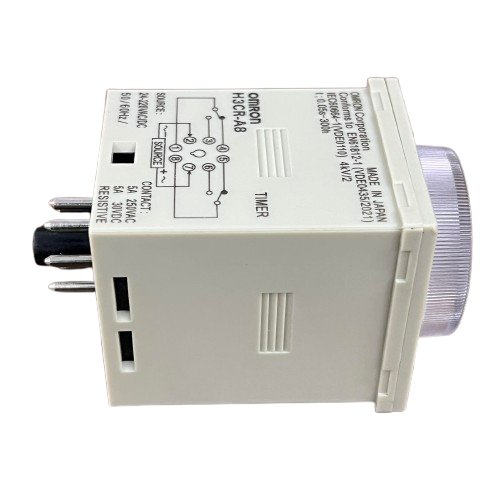 Omron H3CR A8 multi range timer relay 8 pin white rectangular panel mount timer with dial