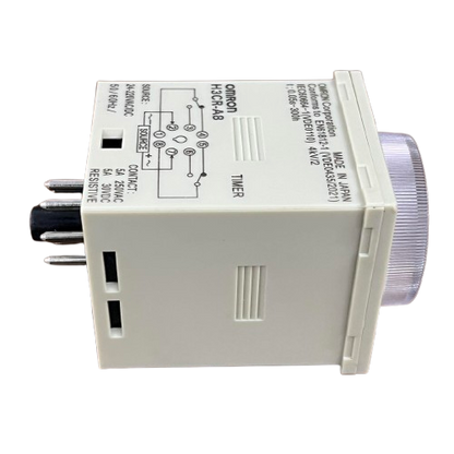 Omron H3CR A8 multi range timer relay 8 pin white rectangular panel mount timer with dial