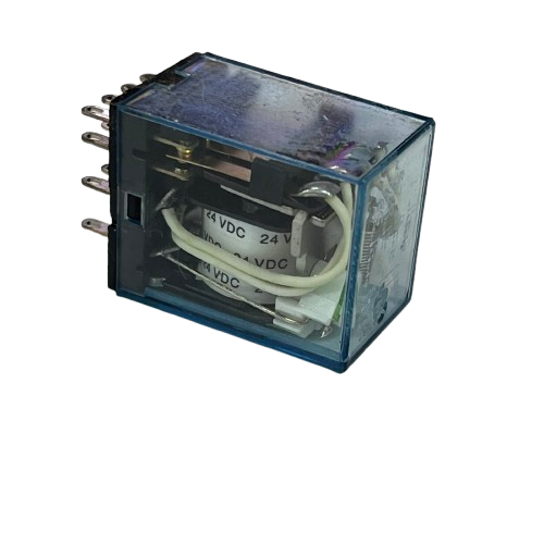 Omron MY4N-J Relay 24V DC 14 Pins electrical component with transparent casing and visible internal wiring