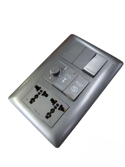 Omni Duplex Universal Outlet With Make up Room featuring universal sockets and switches in black