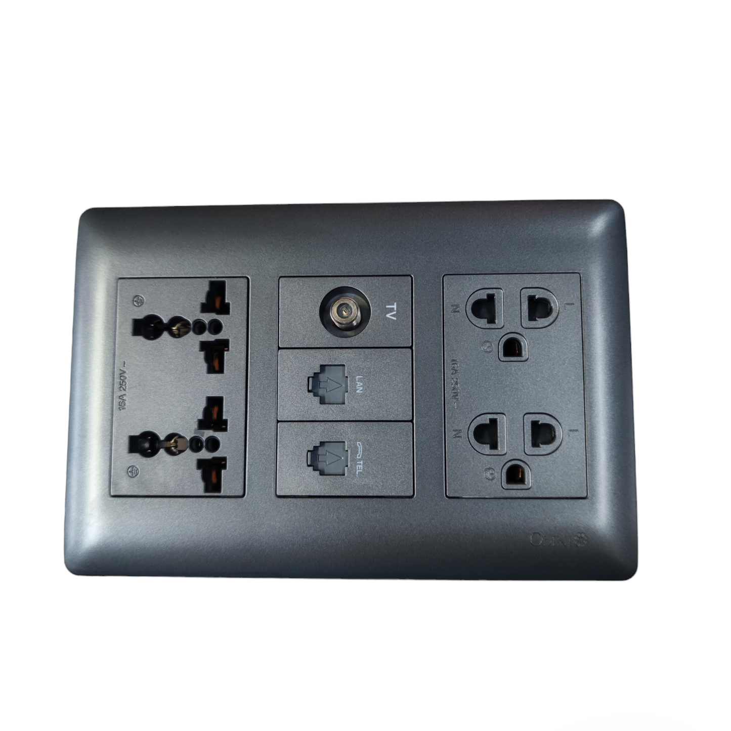 Omni combo lan telephone tv electrical outlet power points switches and plugs black wall plate