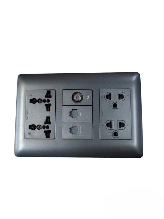 Omni combo lan telephone tv electrical outlet power points switches and plugs black wall plate