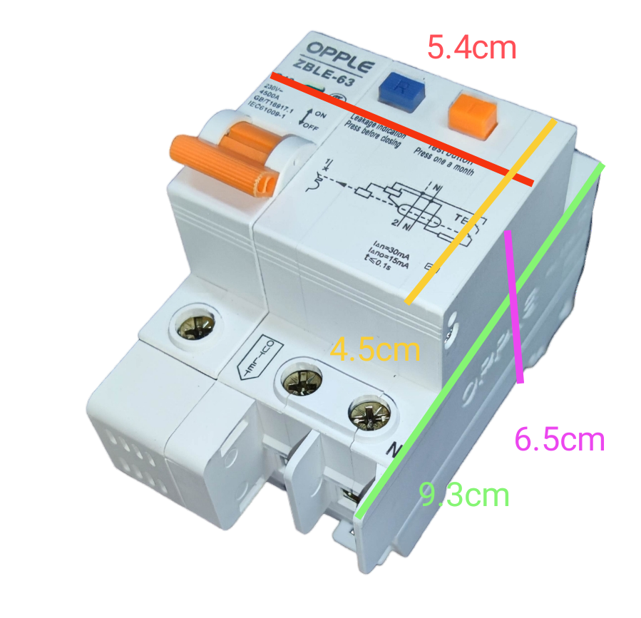Opple 63A 4.5 KAIC 30mA 220V electrical circuit breaker with orange and blue buttons