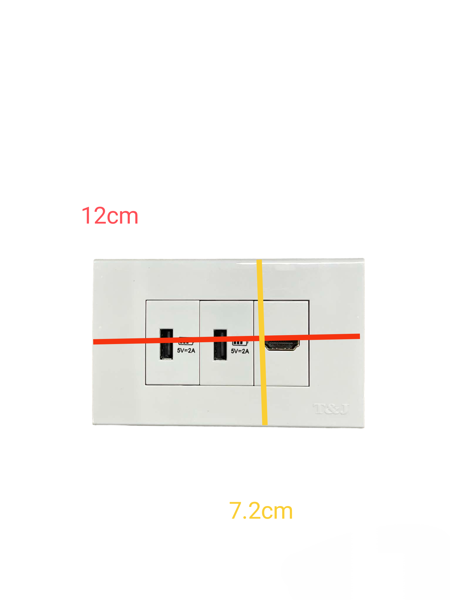 T&J power point wall plate with 2 x USB-A Outlet and 1 HDMI Outlet in white finish