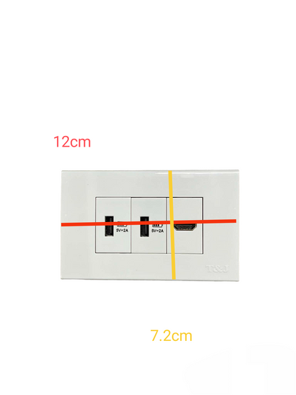 T&J power point wall plate with 2 x USB-A Outlet and 1 HDMI Outlet in white finish