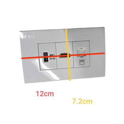 T&J 3 Gang Multi Purpose Outlet with USB port and switch in white rectangular design
