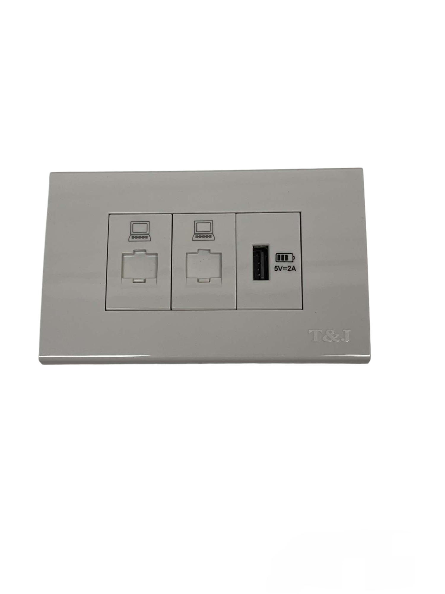 Stainless wall plate 3 Gang Outlet 2pcs Cat6 and USB-A with two Cat6 ports and USB-A charging port