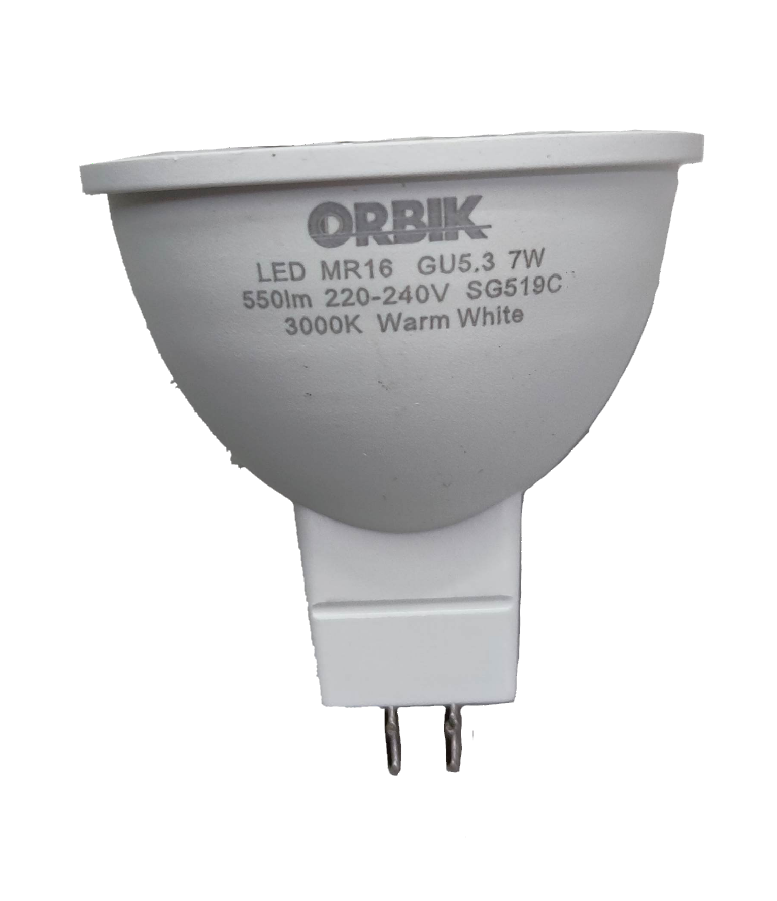 Orbik 7W warm white LED spotlight 3000K with MR16 GU5.3 base and 550 lumens