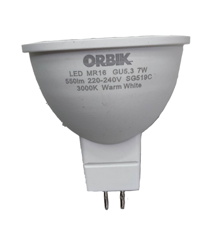 Orbik 7W warm white LED spotlight 3000K with MR16 GU5.3 base and 550 lumens