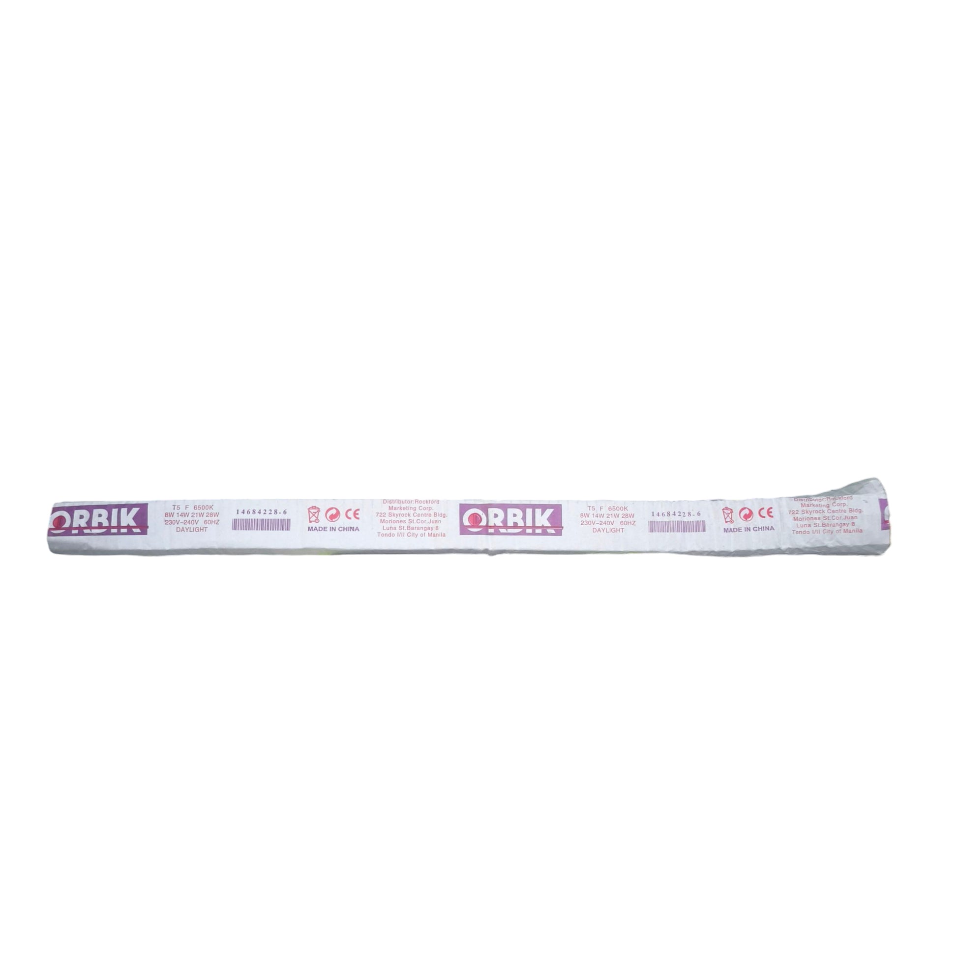 Orbik 8W T5 fluorescent tube 6500K ideal for bright and energy-efficient lighting solutions