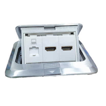 T and J floor outlet with two HDMI ports and RJ45 data jack Floor Outlet HDMI, HDMI, DATA for AV installations