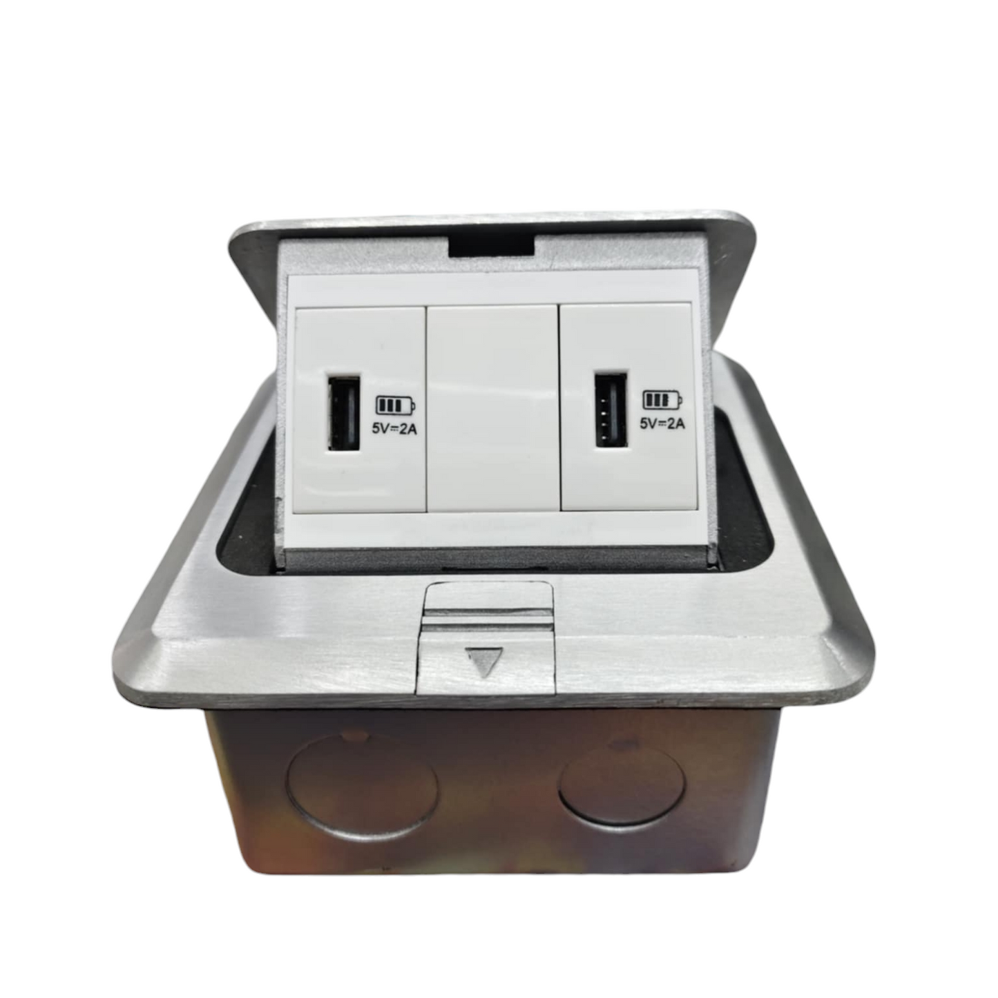 T&J Floor Outlet Pop-up 2 Gang USB Outlet with stainless steel frame and dual USB ports