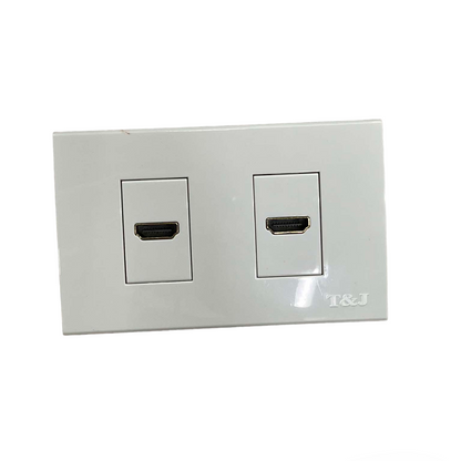 T&J HDMI Outlet with Plate Cover featuring dual ports for high-definition multimedia connection