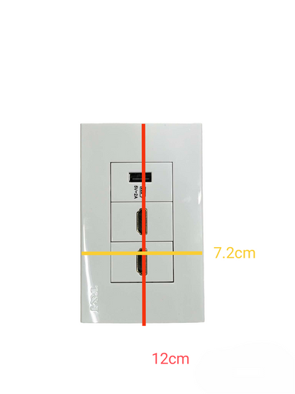 T&J 3 Gang Outlet with 2 HDMI Outlet and 1 USB-A Outlet in white wall plate design