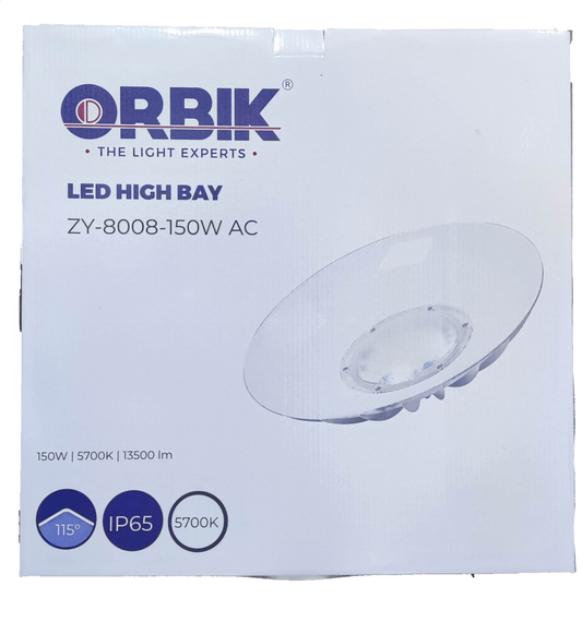 Orbik 150W LED high bay light 5700K Daylight 220V with a 13500 lumen output and IP65 rating