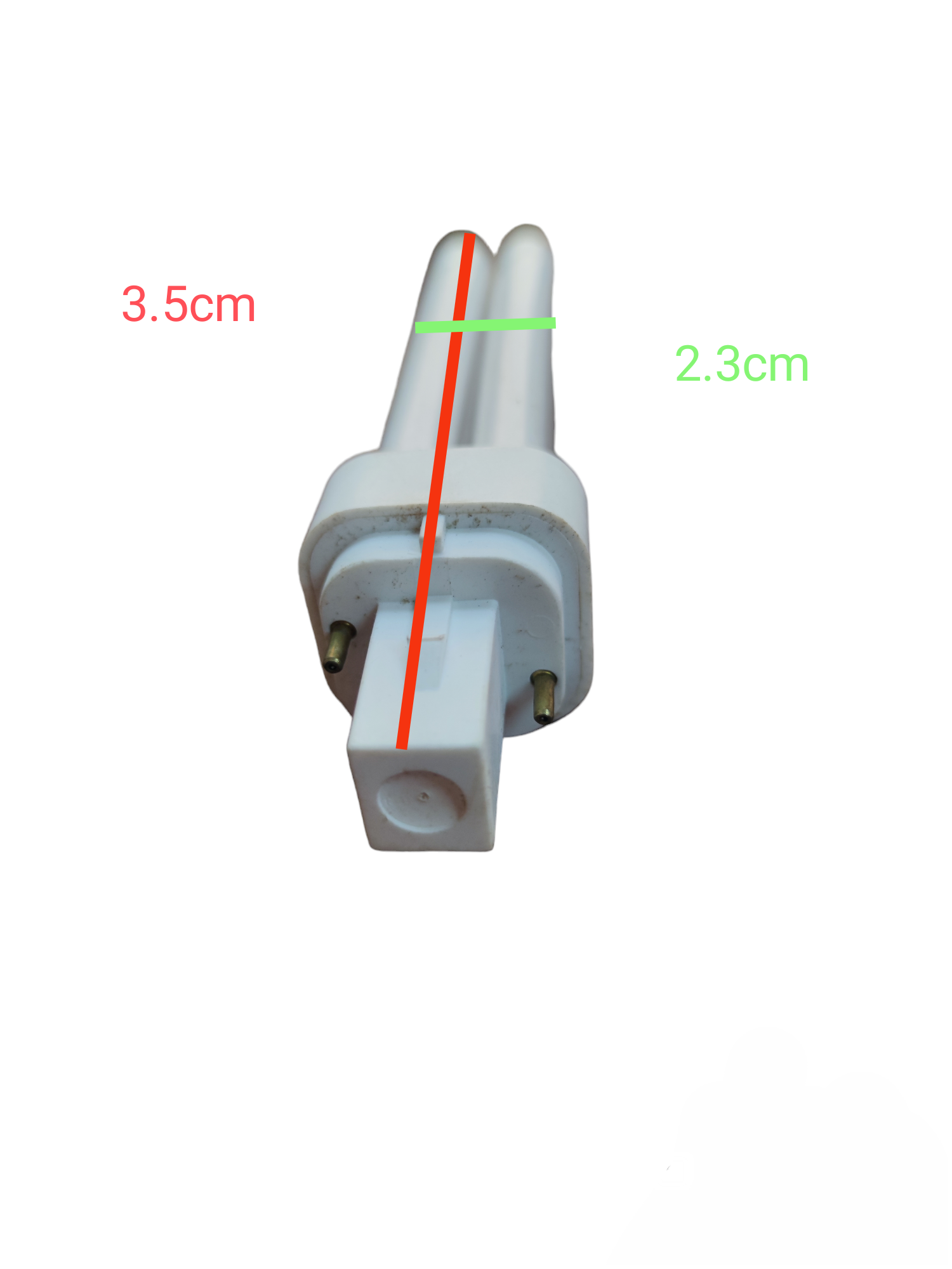 Osram 13W Pinlight Dulux D G24d-1 compact fluorescent bulb with two-pin base and measurements shown