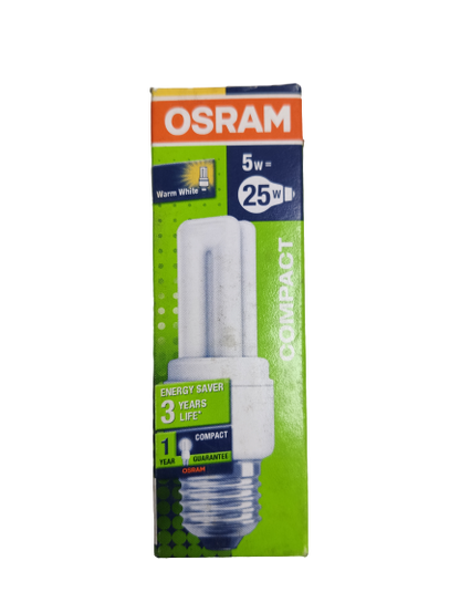 Osram 5W CFL 220V 2U Warm White compact fluorescent bulb energy saver with 3 years life