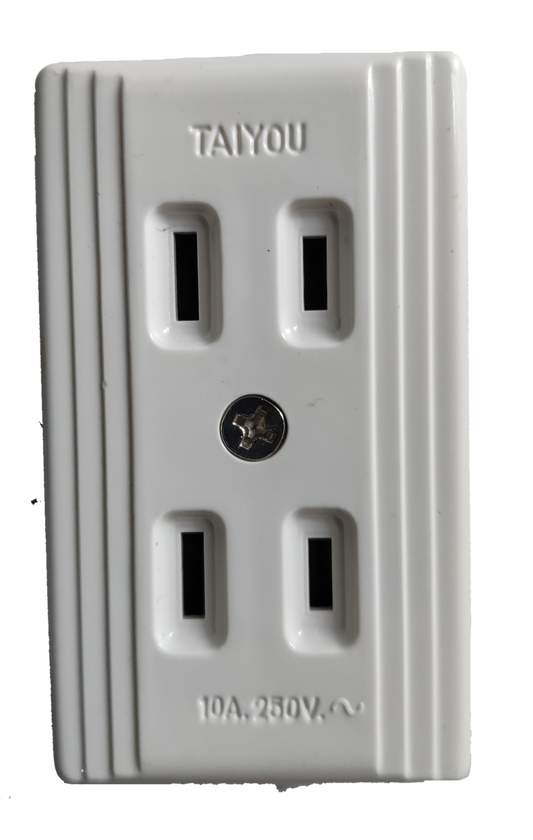 Taiyou white Outlet 2 Gang Surface Type Extension Cord with four plug sockets and 10A 250V rating