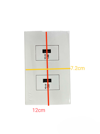 T&J Outlet 5V DC 2.4A USB-A with Plate Cover white double USB charging socket
