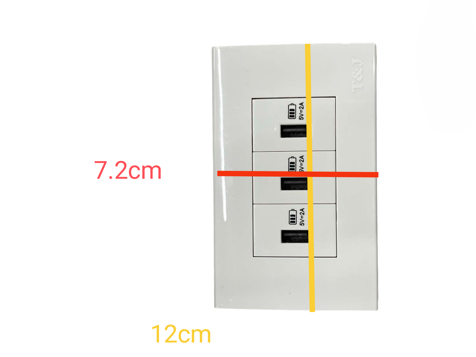 T&J Outlet 5V DC 2.4A USB-A with Plate Cover white wall mount USB charging outlet