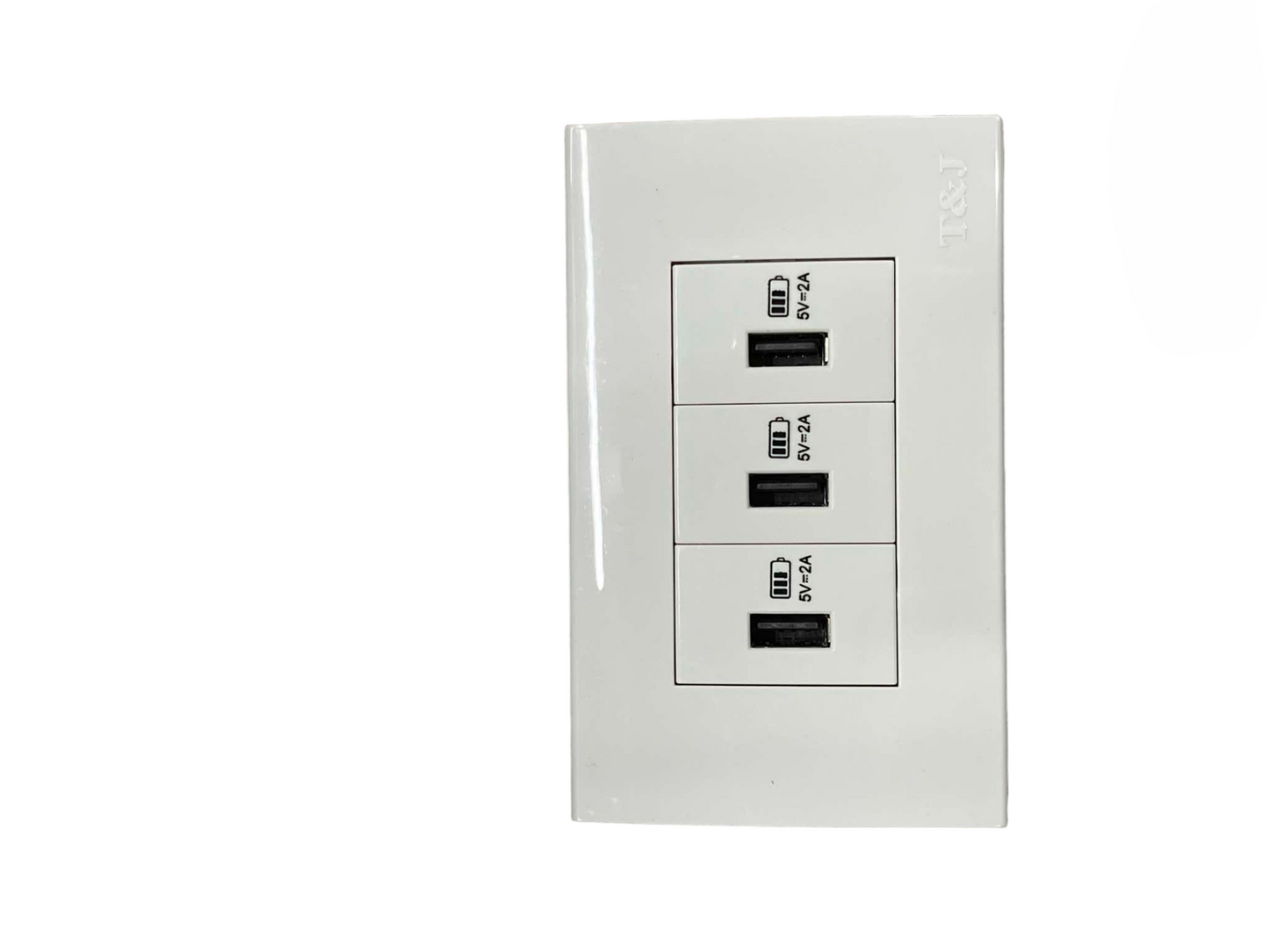 T&J Outlet 5V DC 2.4A USB-A with Plate Cover triple USB charging ports wall plate