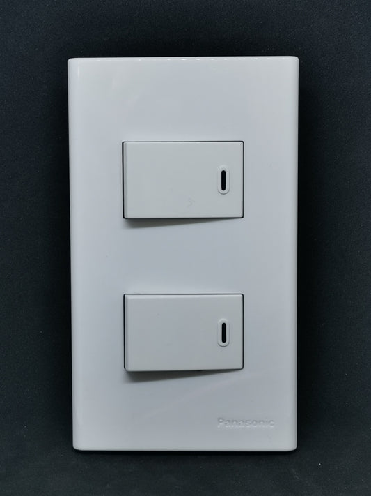 Panasonic 1 Way Switch 2 Gang Wide Series white dual rocker wall switch with wide faceplate