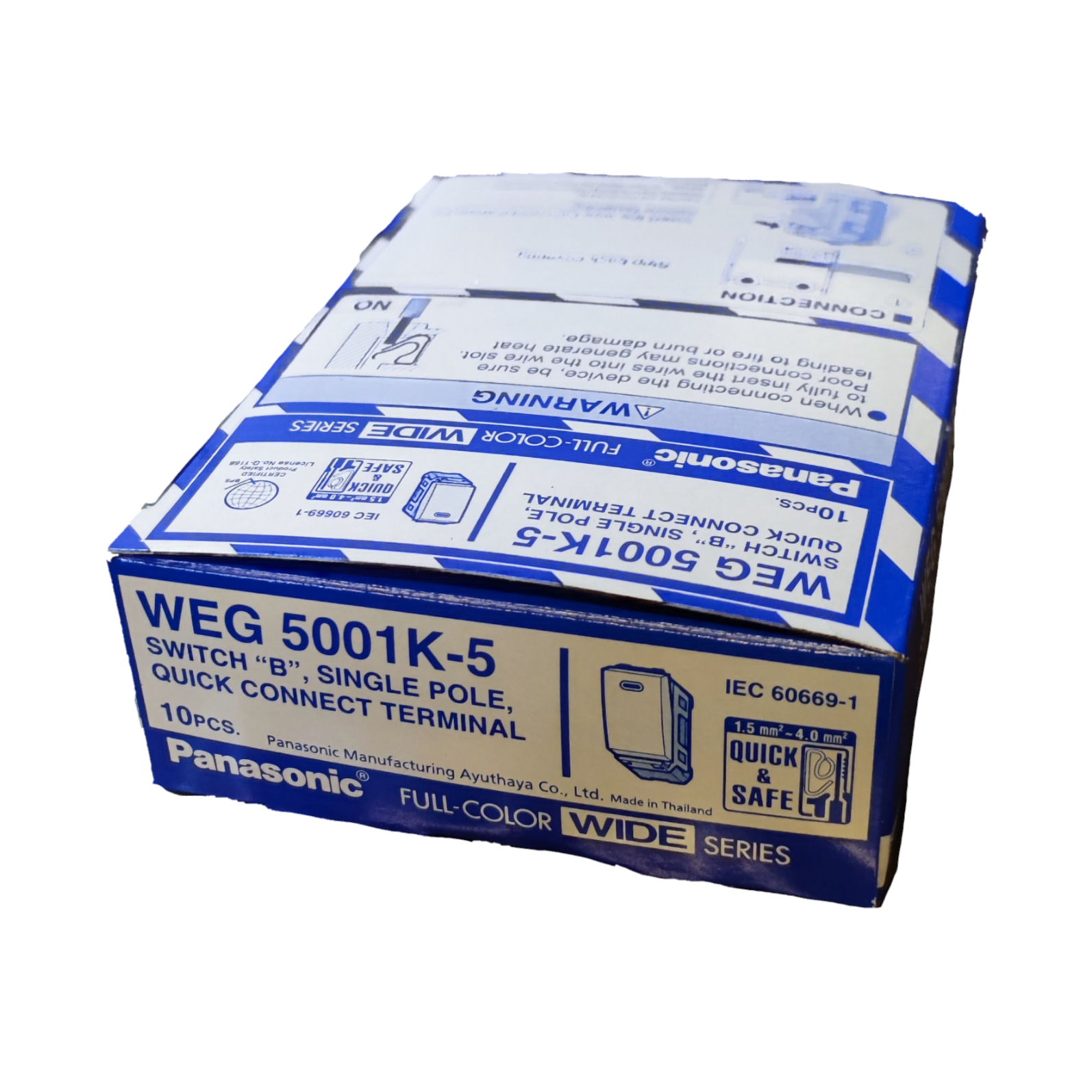 Panasonic 1 Way Switch Wide Series WEG5001K-5 box of 10 single pole quick connect switches